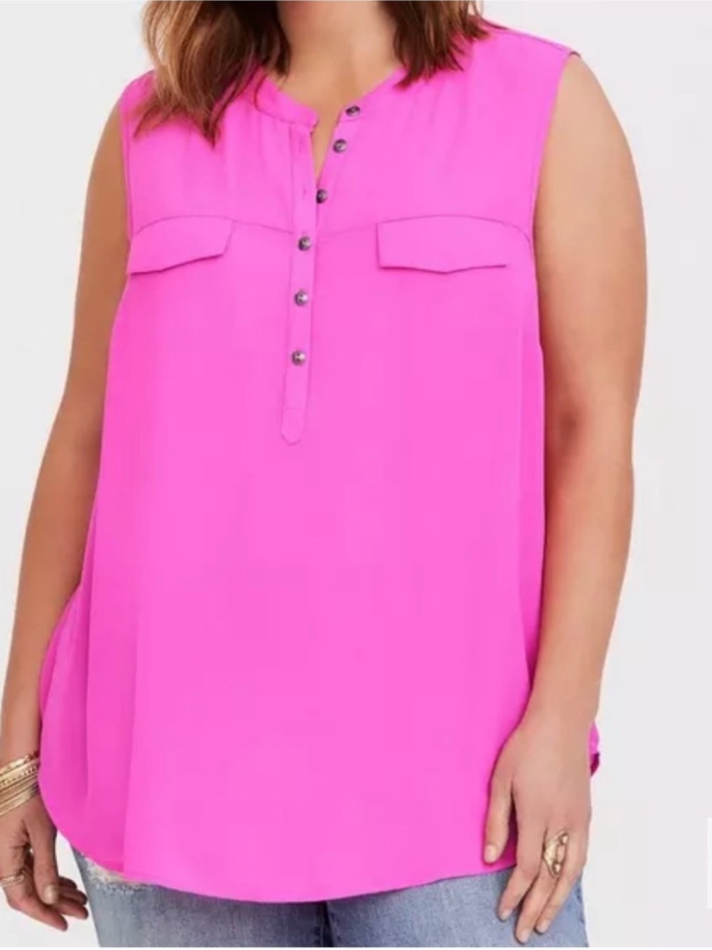 Torrid Harper Hot Pink Sleeveless Blouse Size 1 Hi Low Top